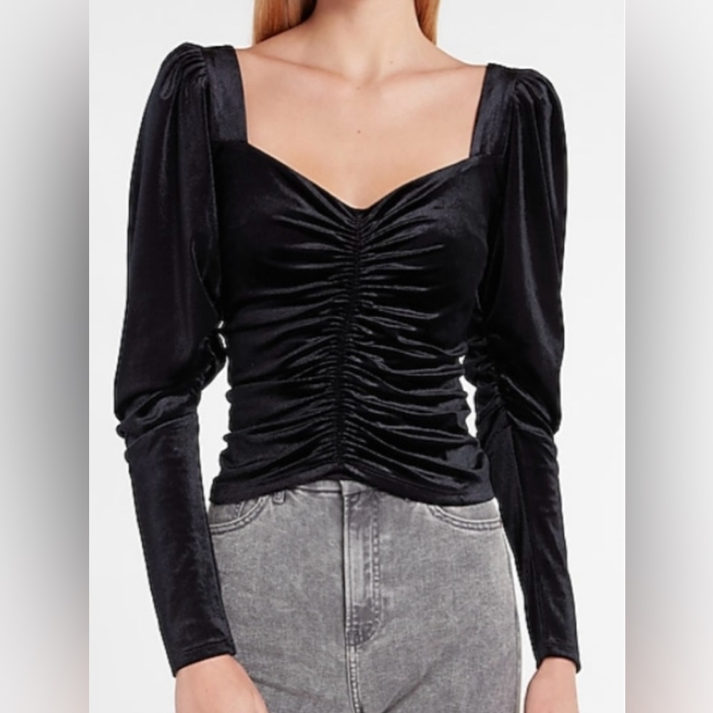 NWT Express Black Velvet Long Sleeve cropped Ruched Top size XL